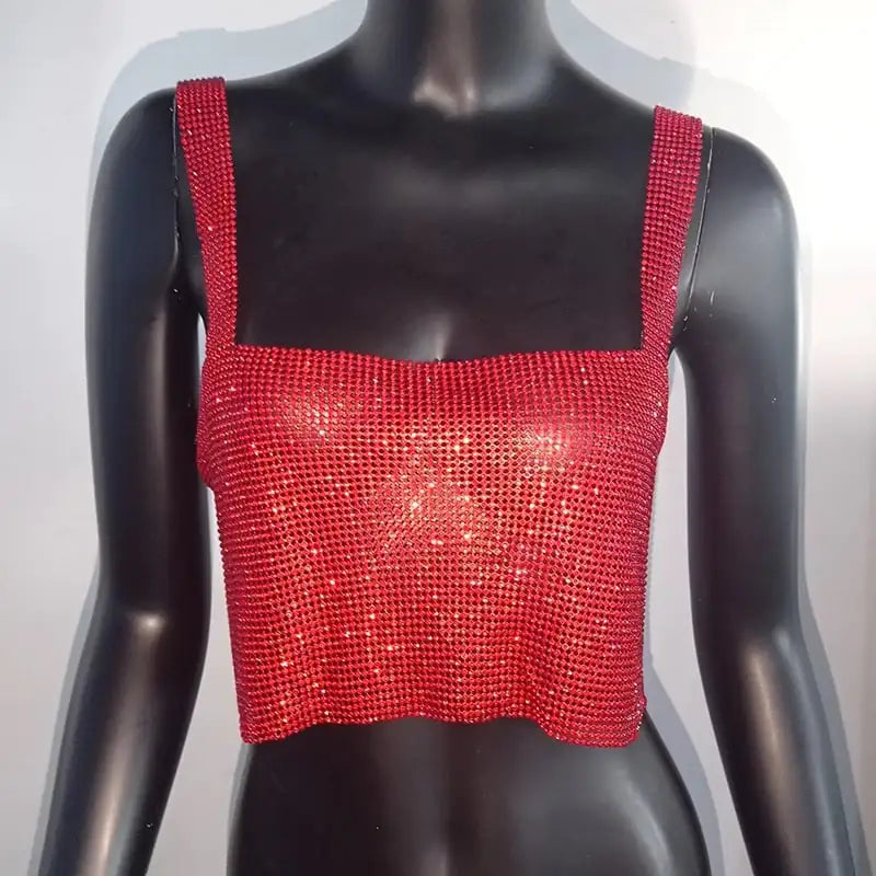 Bling Rhinestones Crop Top with Full Diamond Sequins