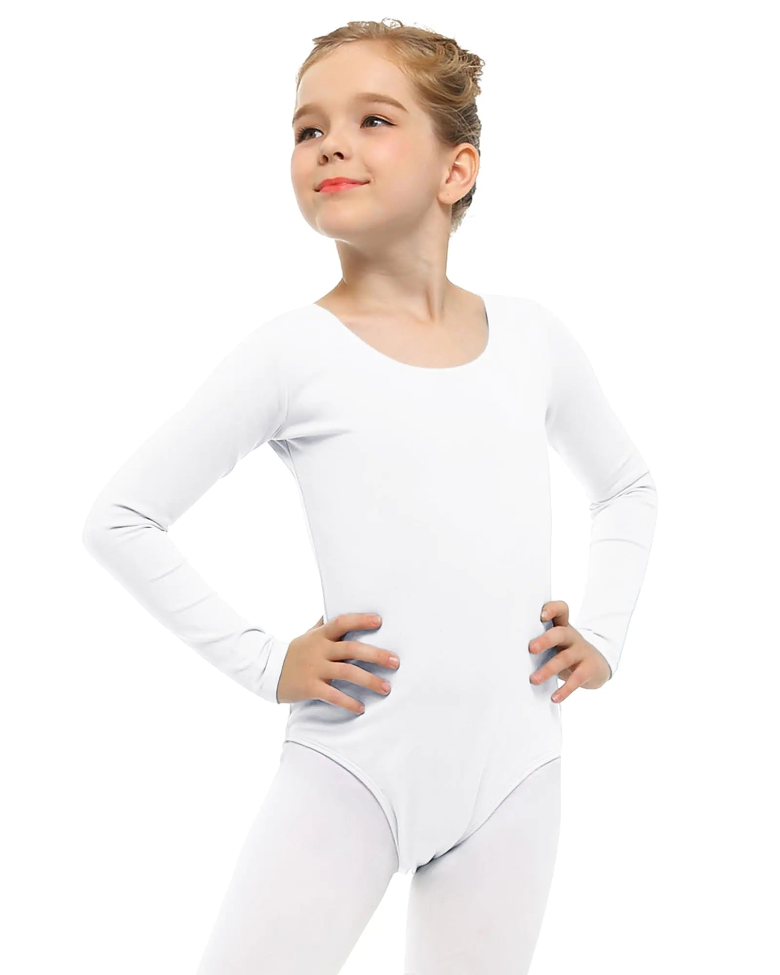 Stelle Long Sleeve Ballet Leotards for Girls Dance Leotard Black Gymnastics Ballet Outfits (Toddler/Little Kid/Big kid) (White7Years)