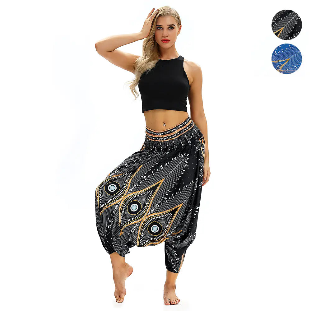 Printed Yoga Pants, Wide-Leg Lantern Pants, Bohemian Style