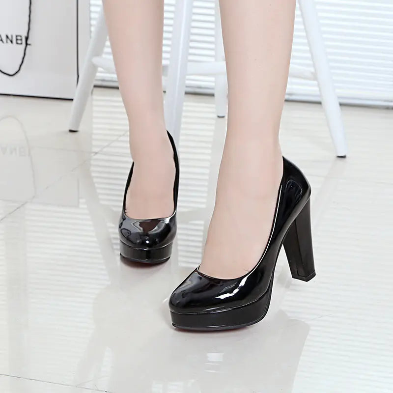 Red High Heels for Women - Round Toe Work Shoes
