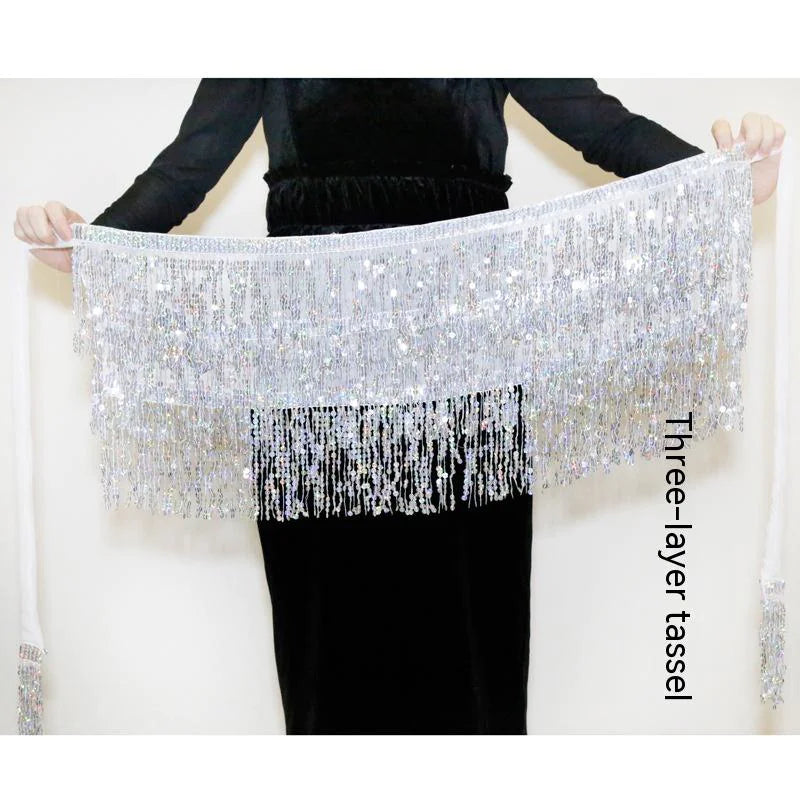Spooky Sequins Belly Dance Hip Scarf with Tassels