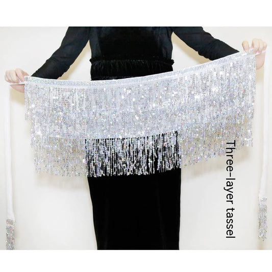 Spooky Sequins Belly Dance Hip Scarf with Tassels