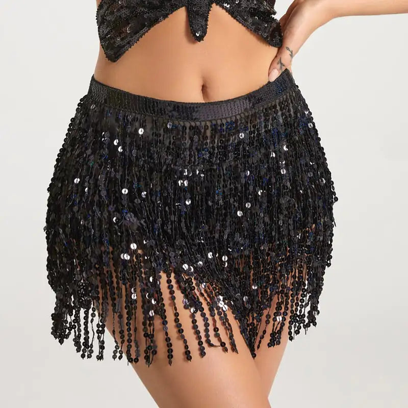 Halloween Belly Dance Costume with Sequined Hip Skirt