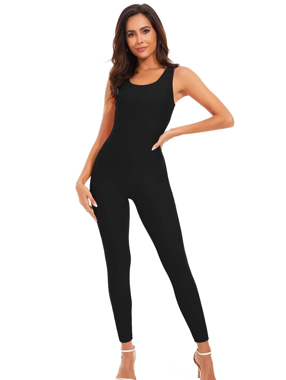 Genfirdom Womens Slimming Tank Unitard Jumpsuits Full Bodysuit for Workout Yoga Costume（BlackXL