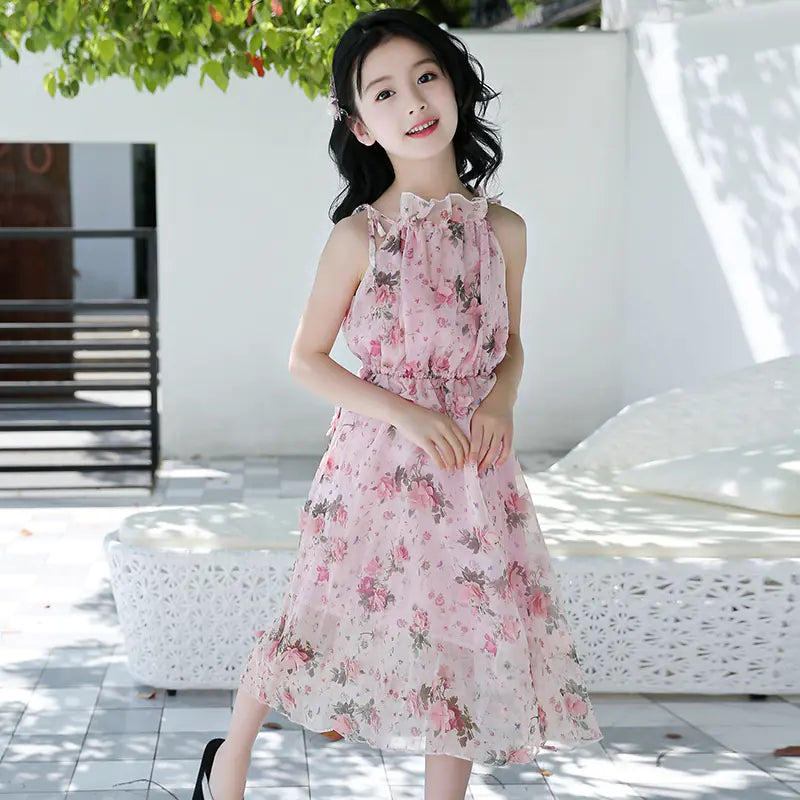 Girls' Bohemian Summer Dress - Floral Beach Maxi Dress