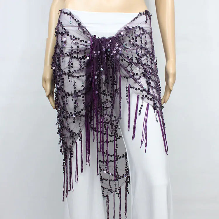 Belly Dance Sequins Triangular Waist Scarf for Performance