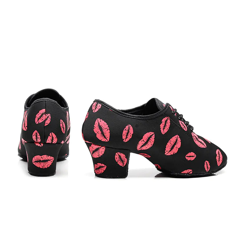 Red Lips Oxford Leather Chunky Heel Dance Sneakers