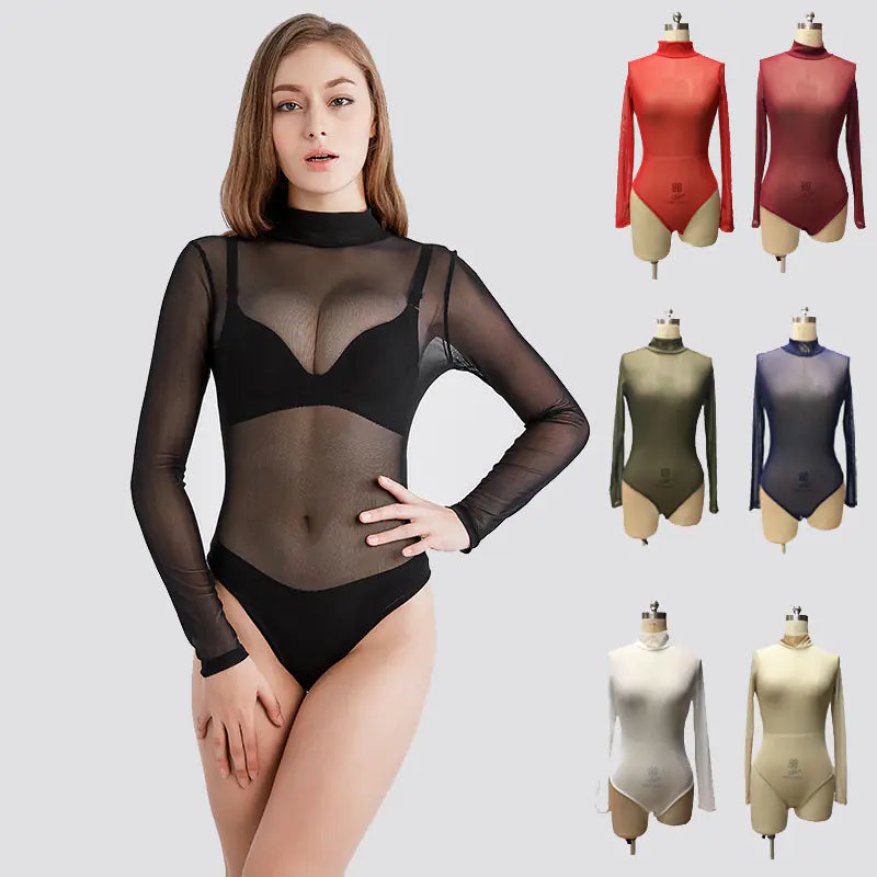 Women's Long Sleeve Mesh Bodysuit for Dance Performances