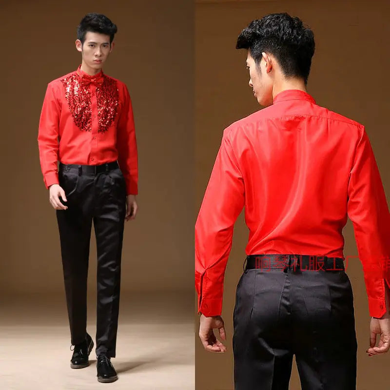 Men's Sequin Performance Shirt for Stage and Dance