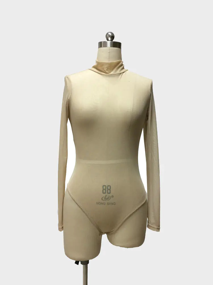 Women's Long Sleeve Mesh Bodysuit for Dance Performances