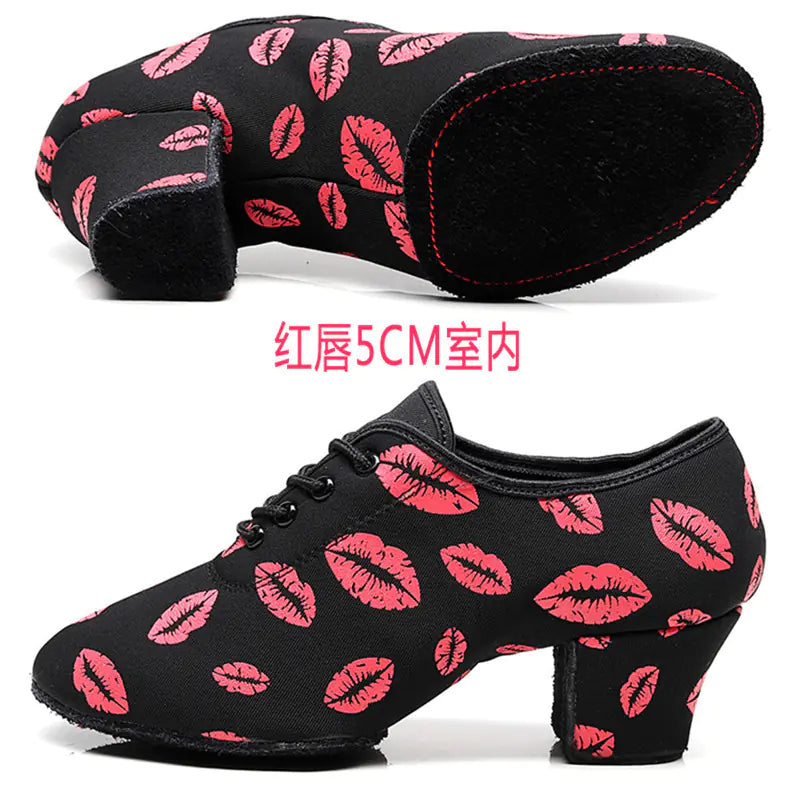 Red Lips Oxford Leather Chunky Heel Dance Sneakers