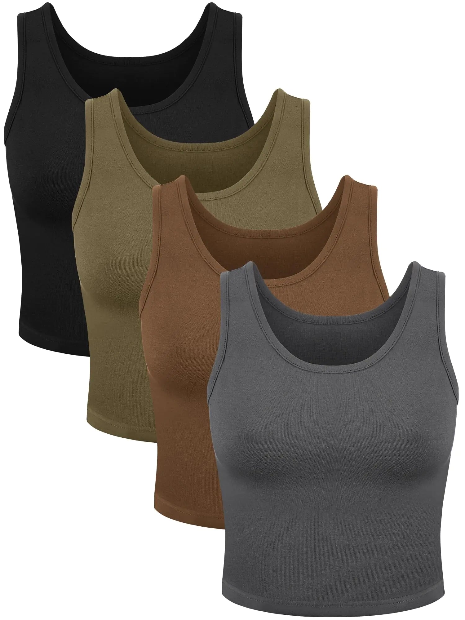 4 Pieces Women Basic Crop Tank Top Short Sleeveless Sports Crop Top (Dim Gray Black Dark Olive Green White Medium)