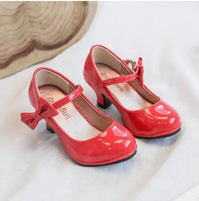 Girls' Shiny Red Elsa High-Heeled Dance Shoes