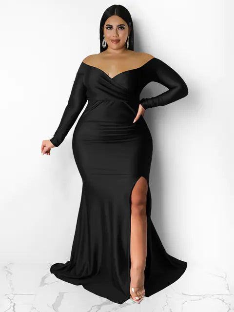 Elegant Plus Size Off Shoulder Maxi Party Dress
