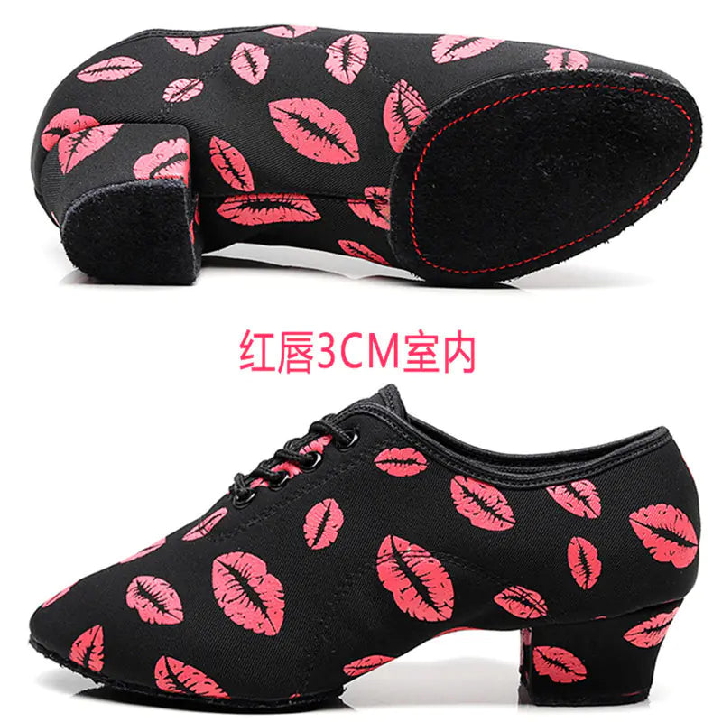 Red Lips Oxford Leather Chunky Heel Dance Sneakers