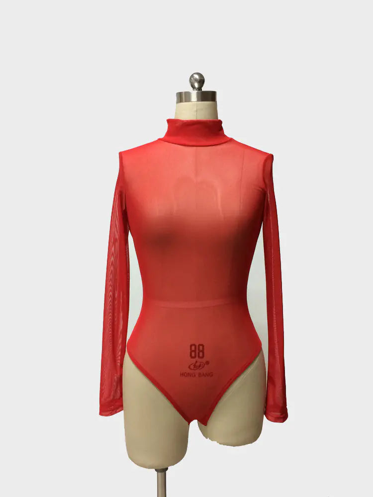 Women's Long Sleeve Mesh Bodysuit for Dance Performances