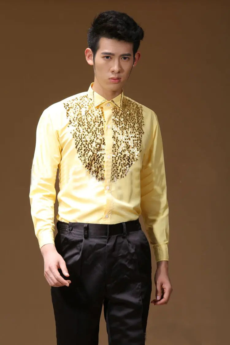 Men's Sequin Performance Shirt for Stage and Dance