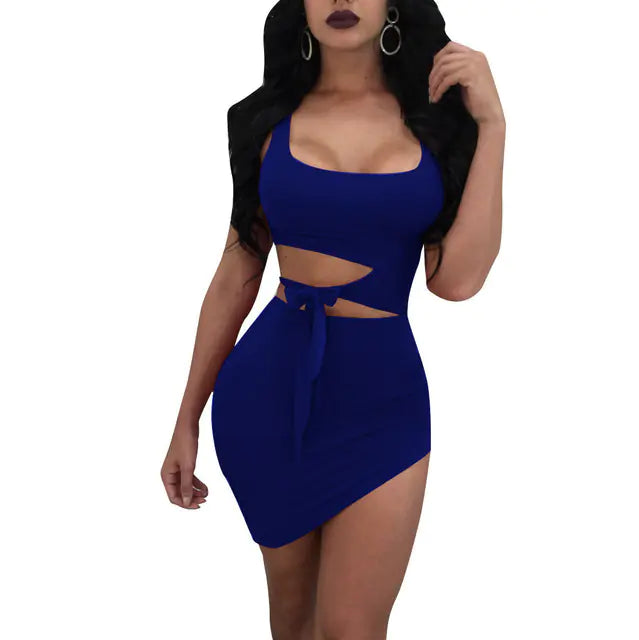 Women's Summer Crop Top Dress with Belted Design