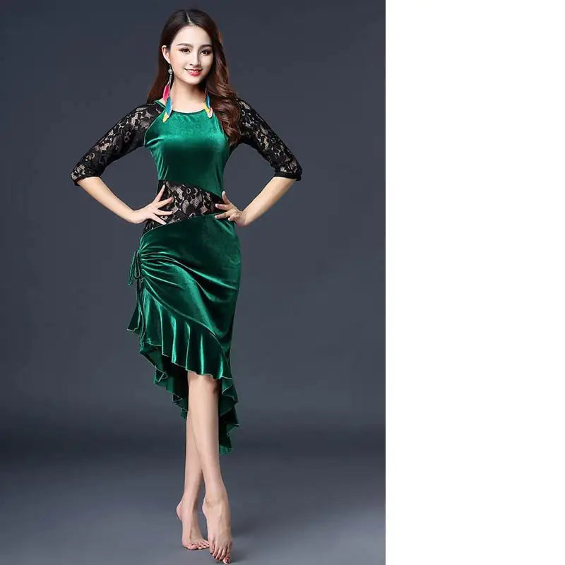 Golden Velvet Latin Dance Performance Outfit