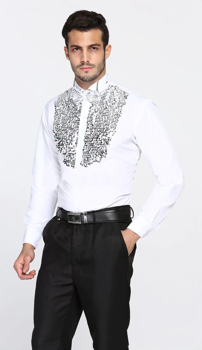 Men's Sequin Performance Shirt for Stage and Dance
