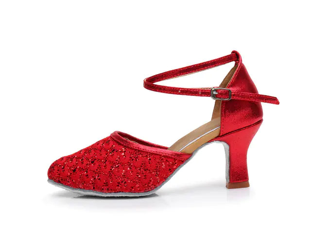Classic Low Heel Sequin Latin Dance Shoes for Girls