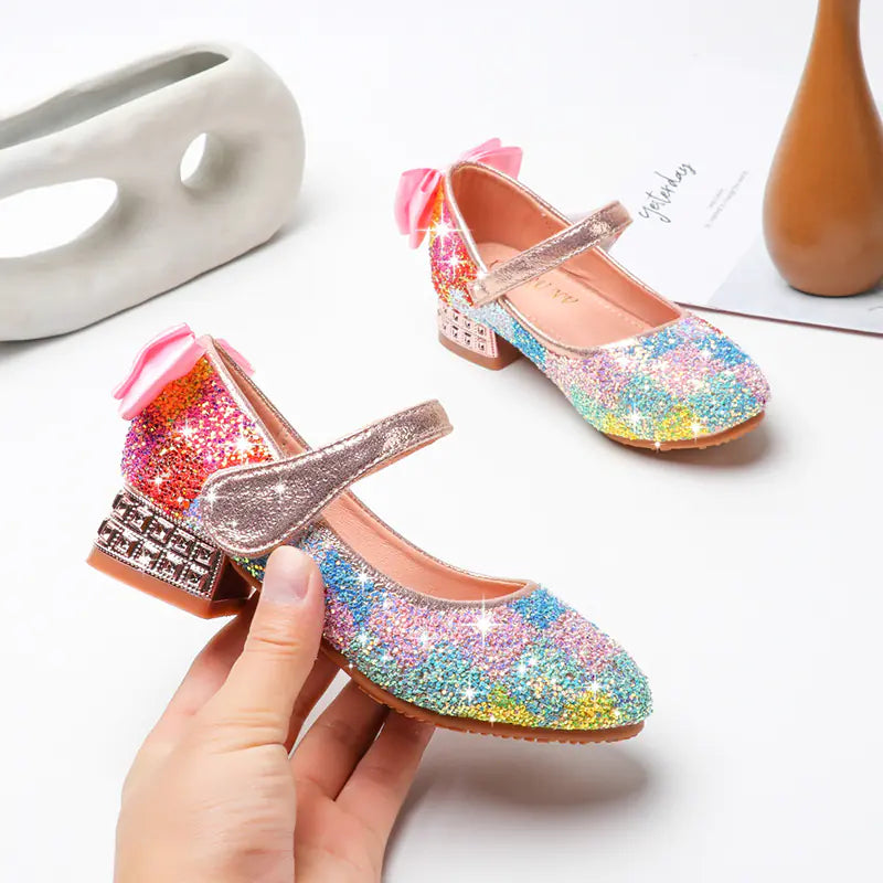 Girls' Sequin Dance Shoes with Crystal Heels
