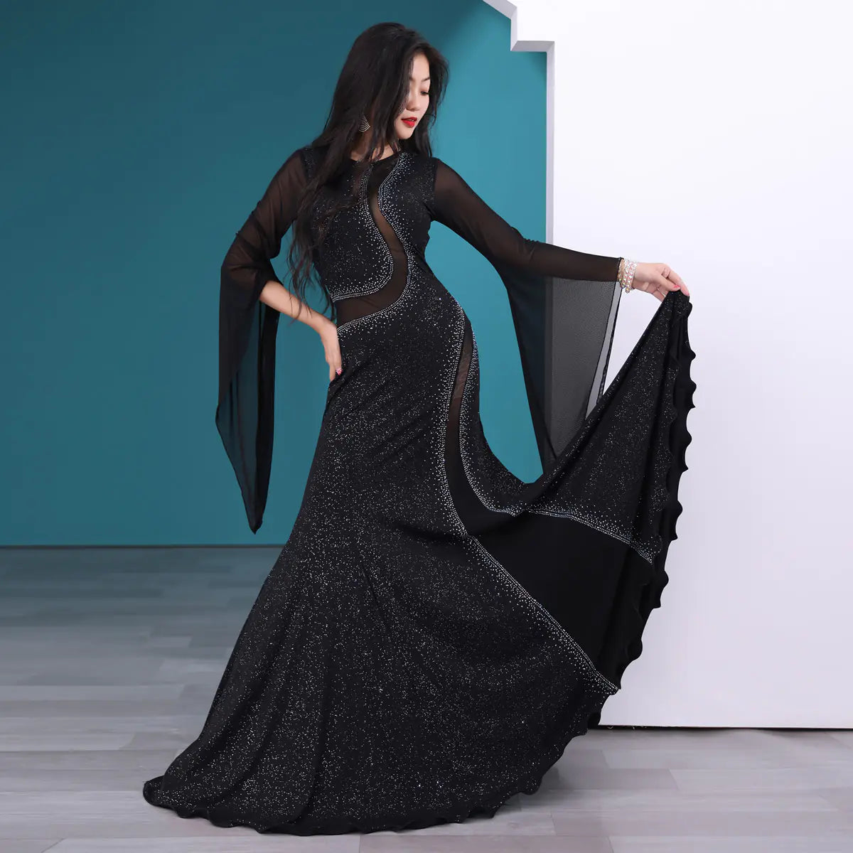 Iraq Belly Dance Costume with Sheer Performance Robe