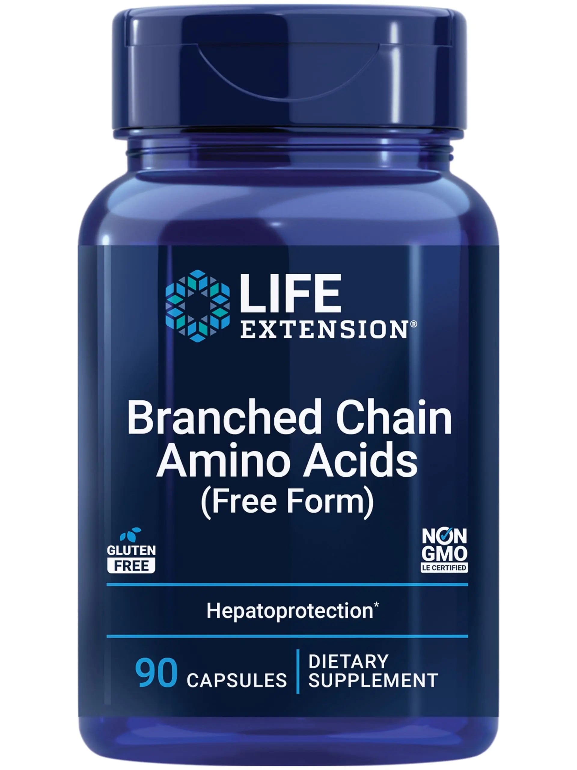 Life Extension Branched Chain Amino Acids (BCAAs) leucine isoleucine valine Promotes Muscle Recovery After Exercise Gluten-Free Non-GMO 90 Capsules
