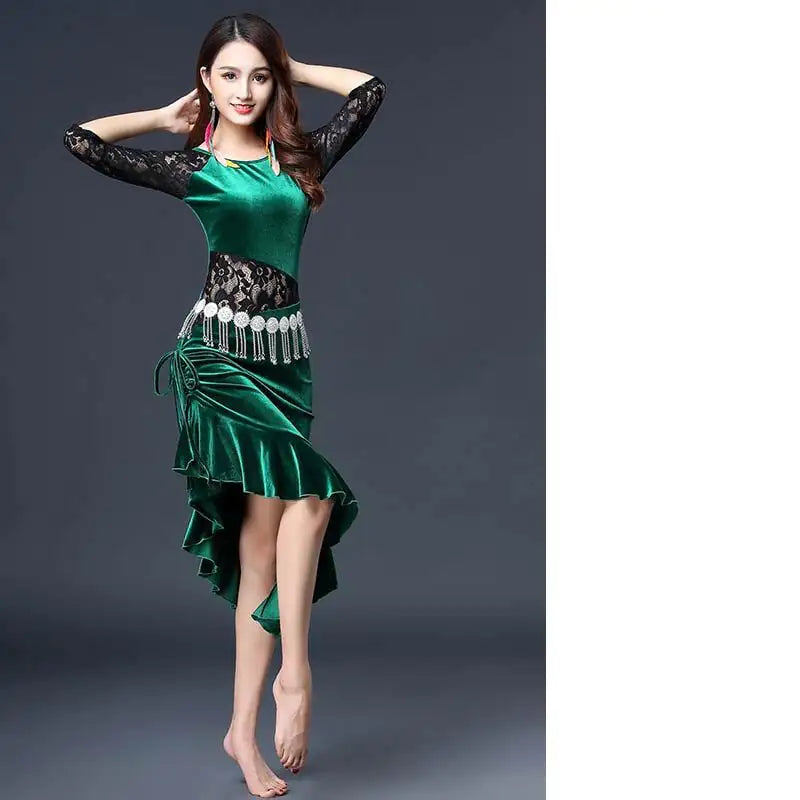 Golden Velvet Latin Dance Performance Outfit