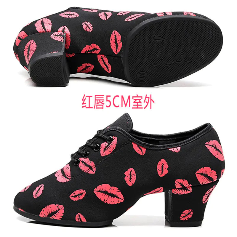 Red Lips Oxford Leather Chunky Heel Dance Sneakers