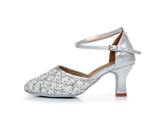 Classic Low Heel Sequin Latin Dance Shoes for Girls