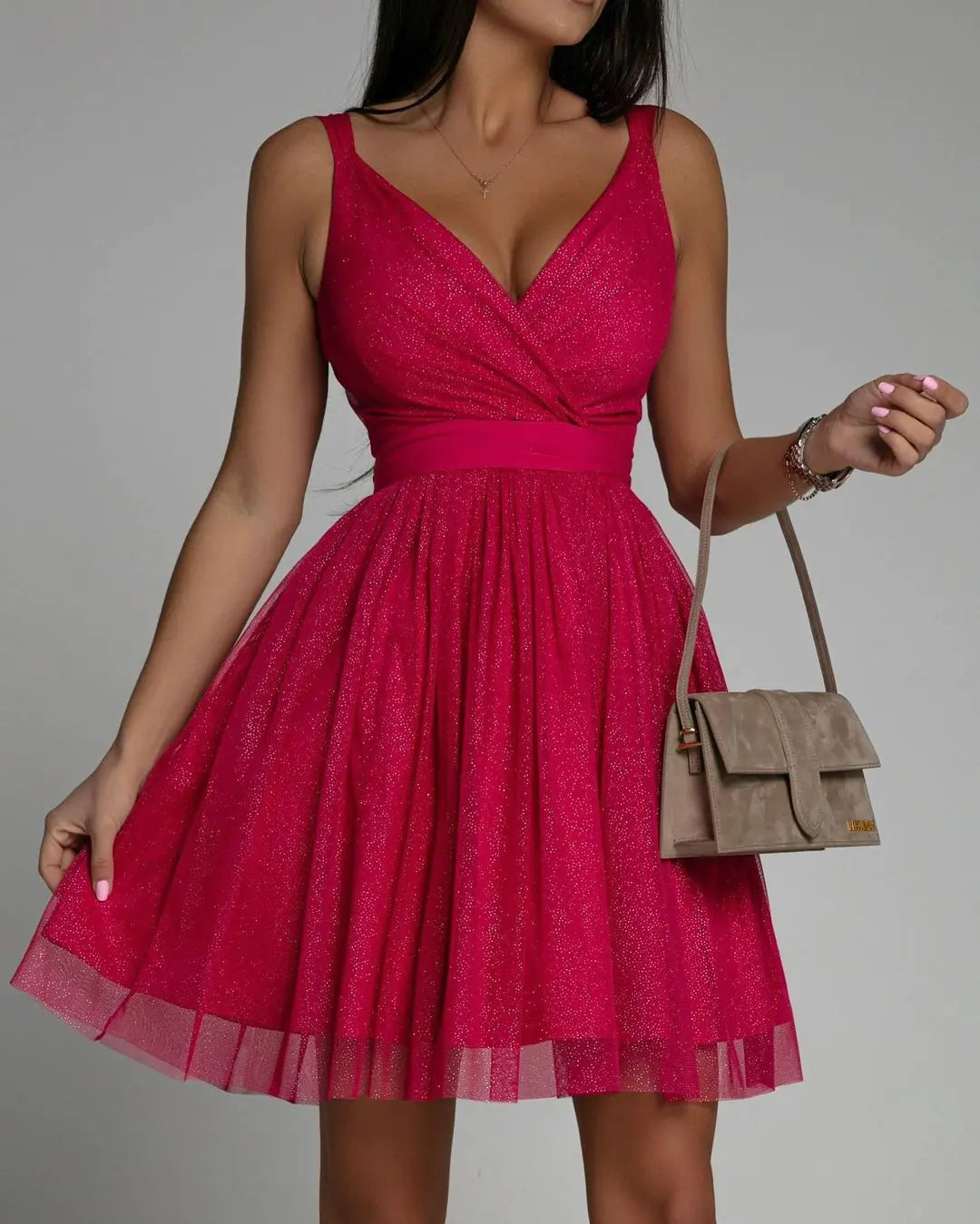 Elegant Glitter Sleeveless Deep V Neck Party Dress