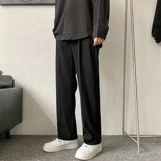 Men's Black Loose Straight Dress Pants for Office Casual