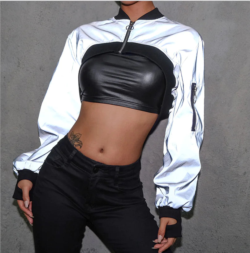 Reflective Zip-Up Hoodie for Dance and Streetwear