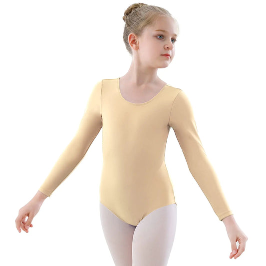 YgneeDom Girls Long Sleeve Leotard Kids Bodysuit for Dance Gymnastics Costume 3-12 Years(Nude11-12)