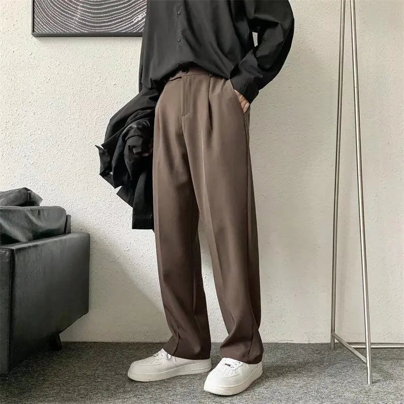Men's Black Loose Straight Dress Pants for Office Casual
