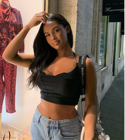 Sweetheart Metal Neck Lacing Crop Top for Women