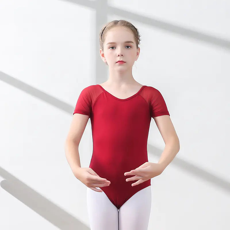 Girls' Black Short Sleeve Dance Leotard Set