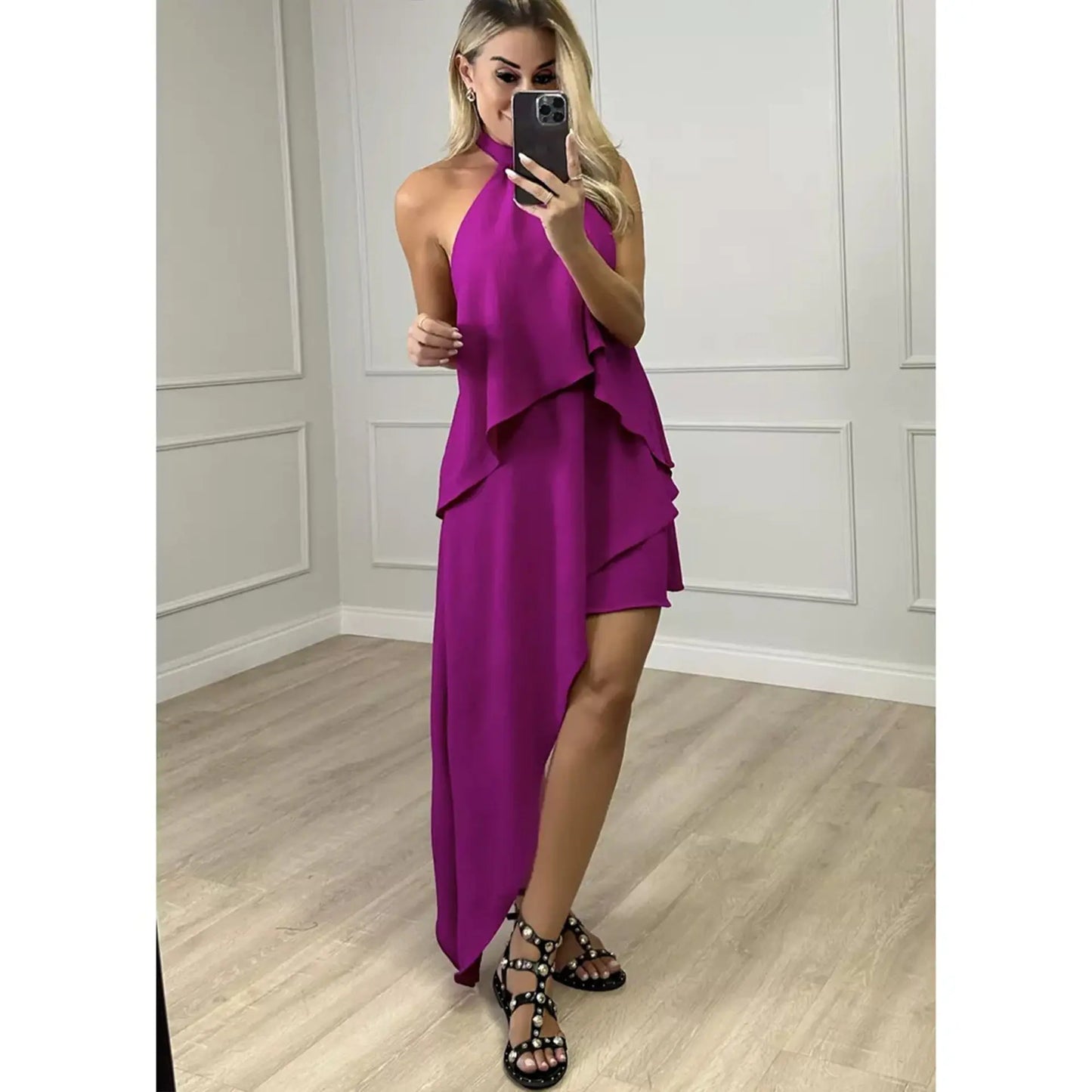 Crossbody Halter Layered Dress