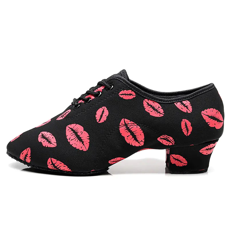 Red Lips Oxford Leather Chunky Heel Dance Sneakers