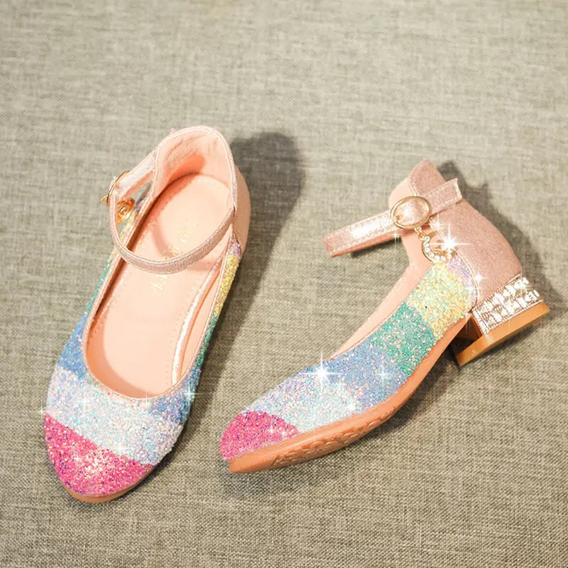 Rainbow Crystal Heels for Kids - Soft Sole Dance Shoes