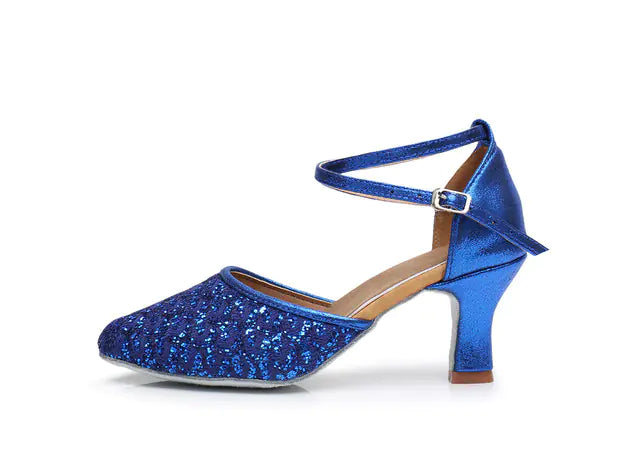 Classic Low Heel Sequin Latin Dance Shoes for Girls