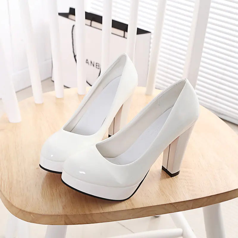 Red High Heels for Women - Round Toe Work Shoes