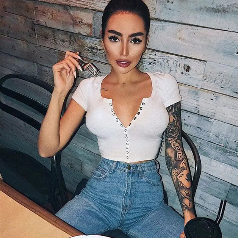 2021 Fashion Women’s Short Sleeve Crop Top Blouse