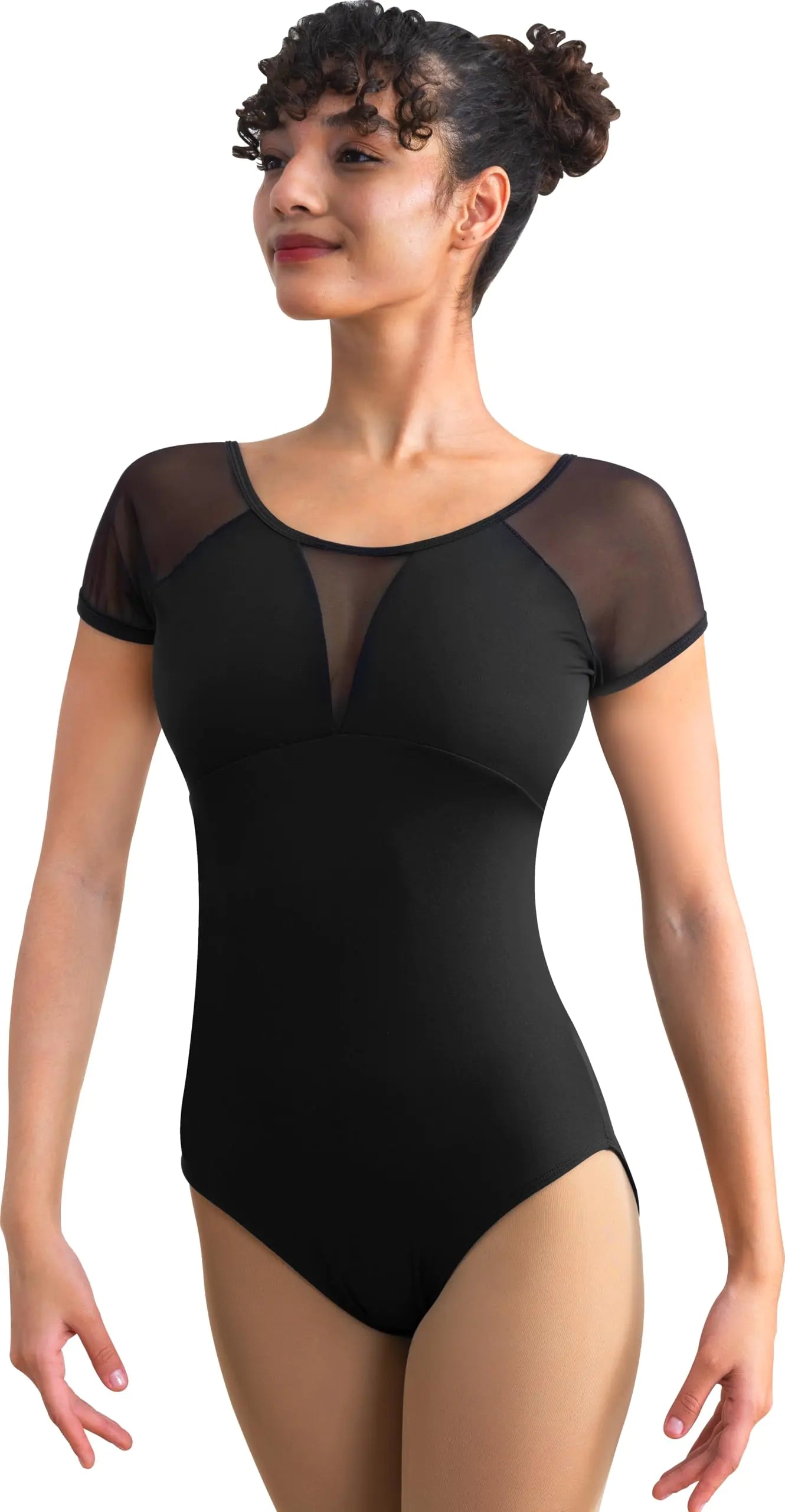 MOLLDAN Women Dance leotard Short Sleeve Mesh Ballet Wear Scoop BackChest Lining(237105-06-XL)