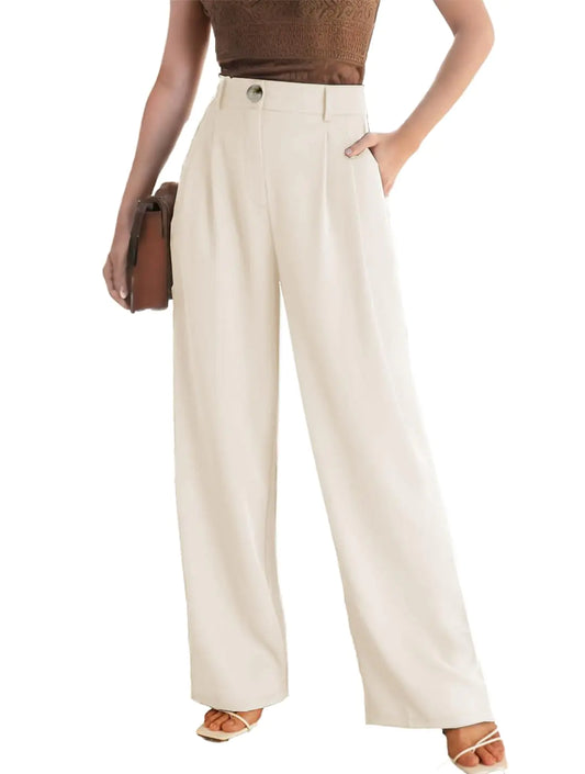 Work Pants for Women Wide Leg Dress Pants Womens High Waisted Dressy Trousers Business Casual Outfits(Beige2XL)