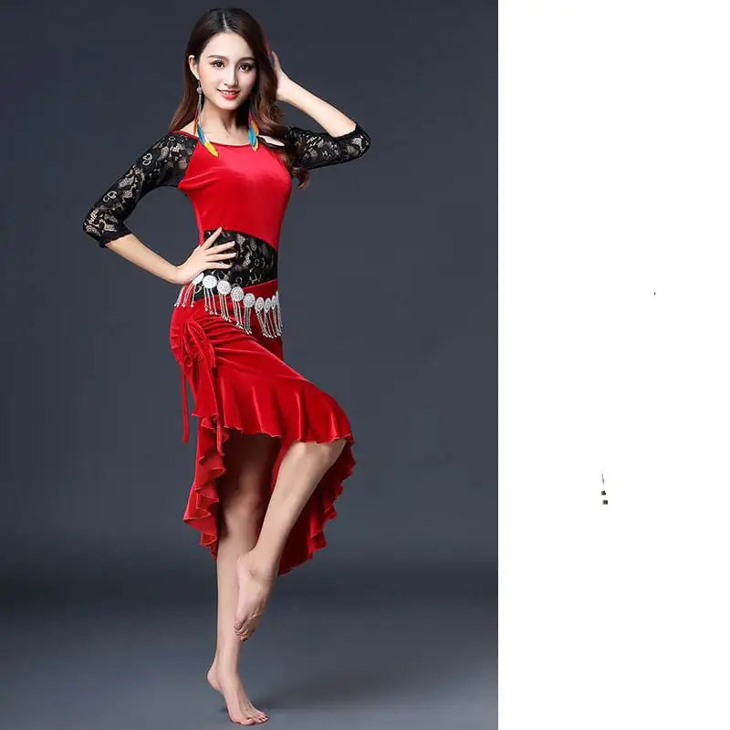 Golden Velvet Latin Dance Performance Outfit
