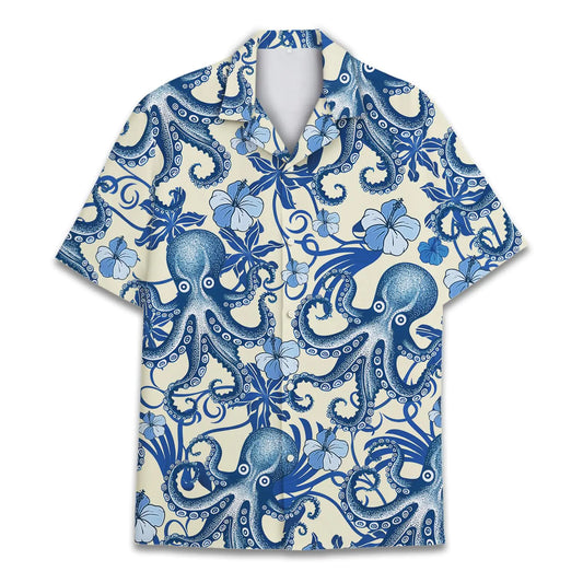 Octopus Hawaiian Shirt Men Women Ocean Blue Octopus Shirt Men Summer Beach Aloha Short Sleeve Button Down