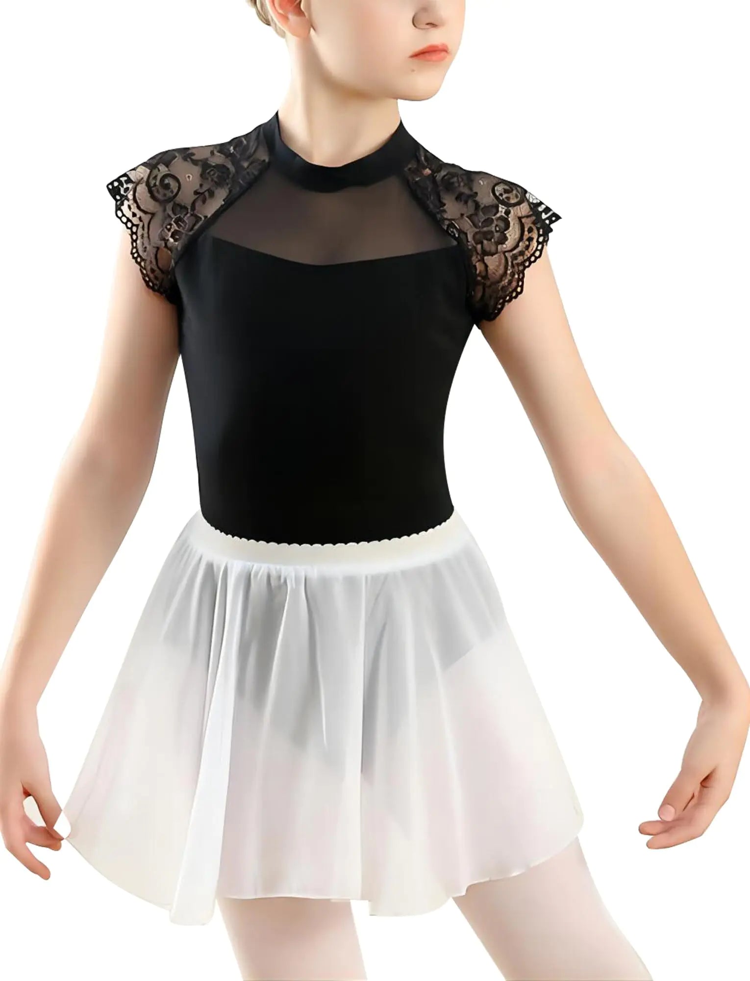 Dance Leotard for Girls Tutu Skirted Leotard Ballerina Dancewear Princess Dress Outfit Elegant Ballet Outfit with Snap Button Bodysuit Black 8-10 Years