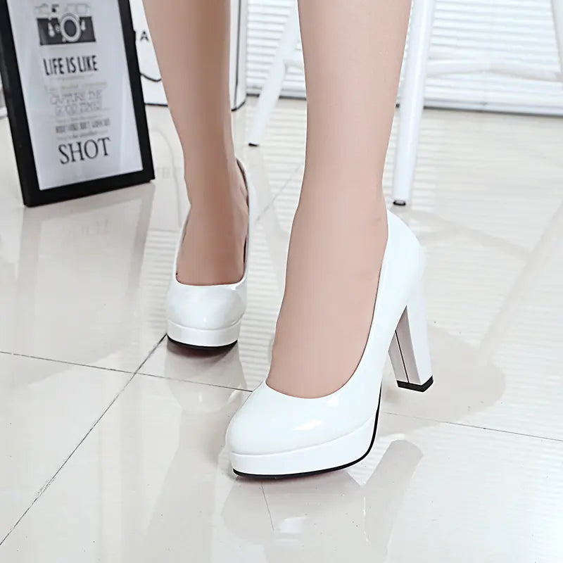 Red High Heels for Women - Round Toe Work Shoes